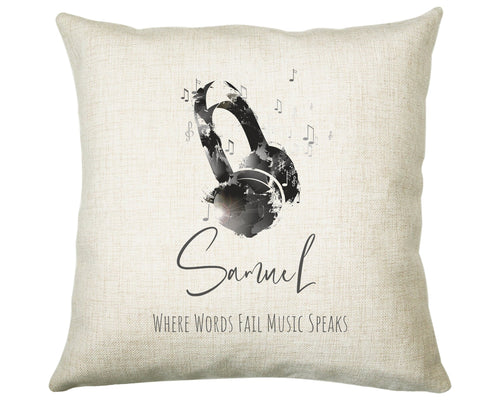 Personalised Headphones Music Cushion Gift Printed Name Design Cushion Gift For Him Her Christmas CS294