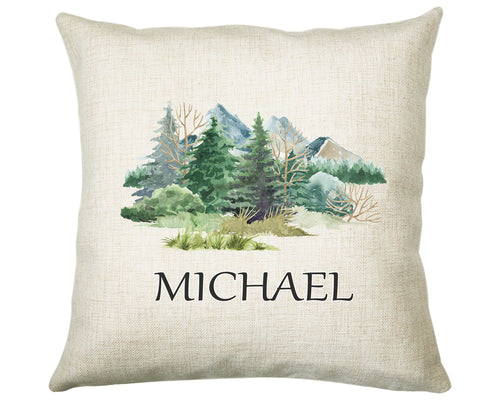 Personalised Tree Mountain Cushion Gift Printed Name Design - Cushion Throw Pillow Scenic Nature Gift For Sitting Room Bedroom Gift CS495