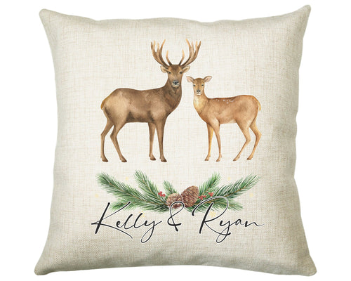 Personalised Deer Couple Cushion Gift Printed Name Design - Cushion Throw Pillow Gift For Loved One Bedroom Christmas Cushion Gift CS504