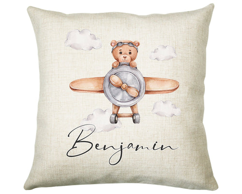 Personalised Plane Bear Cushion Magical Gift Printed Name Design Baby Gift - Pillow Gift Girls Boys Bedroom Decor For Birthday Gift CS509