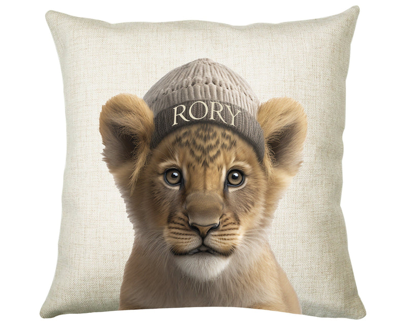 Birthday Gift For Boy Baby Lion Cub Cushion Gift Printed Name Design Cushion Throw Pillow Gift For Boys Nursery Bedroom Animal Gift CS531