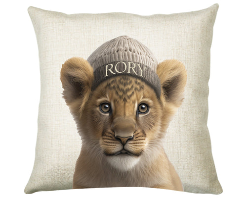 Birthday Gift For Boy Baby Lion Cub Cushion Gift Printed Name Design Cushion Throw Pillow Gift For Boys Nursery Bedroom Animal Gift CS531