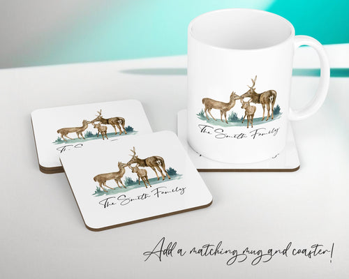 Personalised Deer Family Cushion Gift Printed Name Design - Cushion Throw Pillow Gift For Loved One Bedroom Christmas Cushion Gift CS505