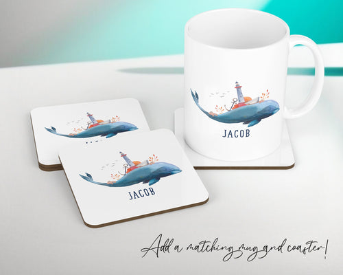 Personalised Whale Cushion Gift Printed Name Design - Nautical Lighthouse Sea Ocean Throw Pillow Gift For Her Mum Gift Christmas Gift CS208
