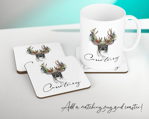 Personalised Deer Stag Cushion Gift Printed Name Design - Cushion Throw Pillow Gift For Him Her lounge Bedroom Christmas Cushion Gift CS506