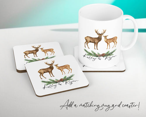 Personalised Deer Couple Cushion Gift Printed Name Design - Cushion Throw Pillow Gift For Loved One Bedroom Christmas Cushion Gift CS504
