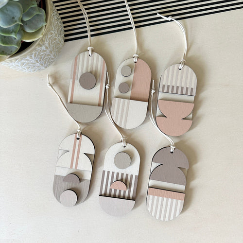 Mini Mid-Century Wall Art - Little Wooden Decoration - Pink & Natural Decor