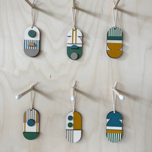 Geometric Decoration - Mini Mid-Century Wall Art - Little Wooden Decoration - Green & Yellow Decor