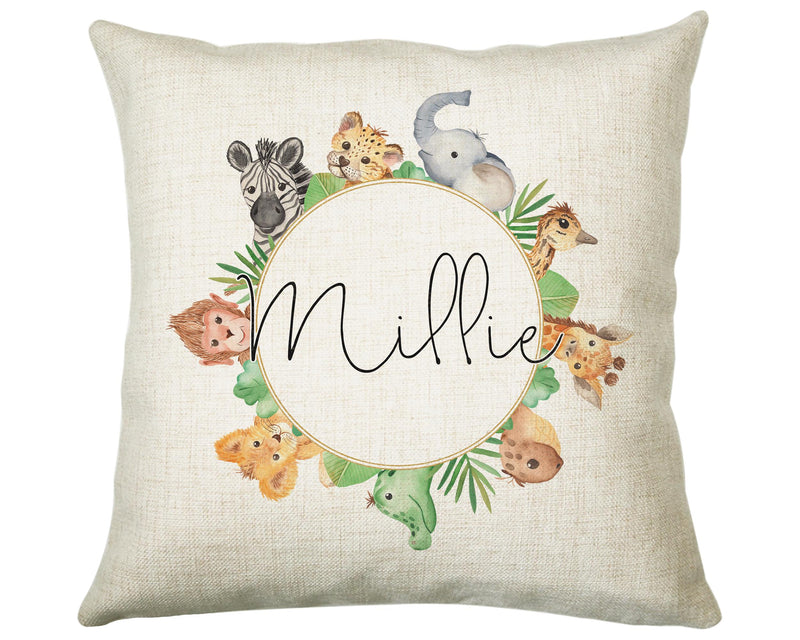Personalised Safari Animals Cushion Gift Printed Name Design - Cushion Throw Pillow Gift For Boy Girl Nursery Bedroom Christmas Gift CS070