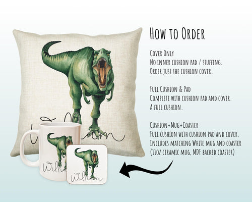 Personalised Dinosaur Cushion Gift Printed Name Design - Cushion Throw Pillow Gift For Boy Girl Kids Bedroom Birthday Christmas Gift CS169
