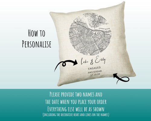 Personalised City Map Cushion Amsterdam Anniversary Engagement Wedding Gift Name Design - Cushion Pillow Gift For New Home Owners CS443