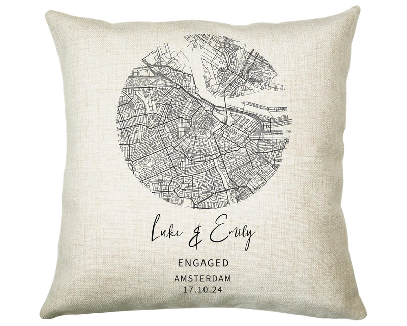 Personalised City Map Cushion Amsterdam Anniversary Engagement Wedding Gift Name Design - Cushion Pillow Gift For New Home Owners CS443