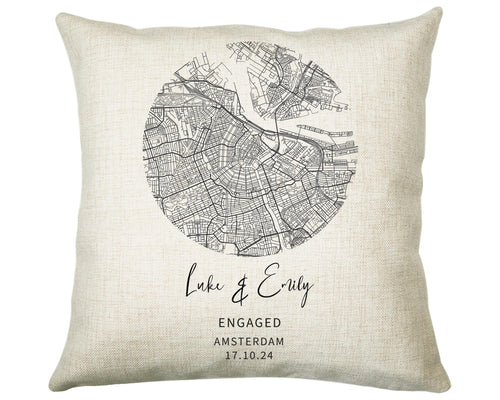 Personalised City Map Cushion Amsterdam Anniversary Engagement Wedding Gift Name Design - Cushion Pillow Gift For New Home Owners CS443