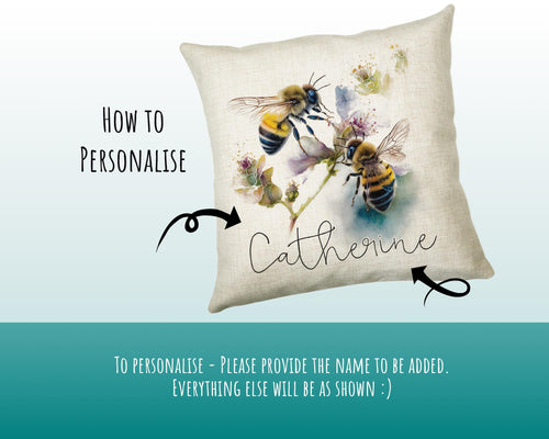 Gift For Mum Personalised Bumble Bee Cushion Gift Printed Name Design - Cushion Throw Pillow Gift Beekeeper Gardener Gardening Gift CS526