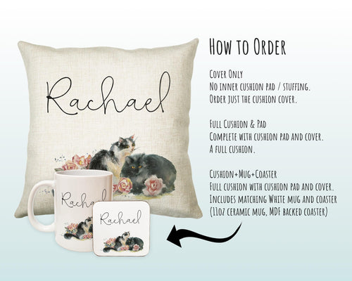 Personalised Cat Lover Cushion Gift Printed Name Design - Cushion Throw Pillow Gift For Boys Nursery Bedroom Birthday Christmas Gift CS040