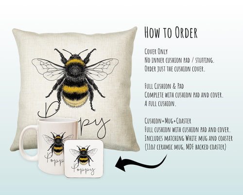 Personalised Bumble Bee Cushion Gift Printed Name Design - Cushion Throw Pillow Gift For Beekeeper Gardener Gardening Christmas Gift CS038