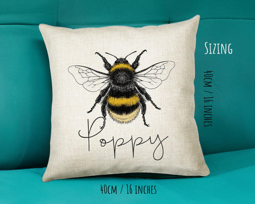 Personalised Bumble Bee Cushion Gift Printed Name Design - Cushion Throw Pillow Gift For Beekeeper Gardener Gardening Christmas Gift CS038