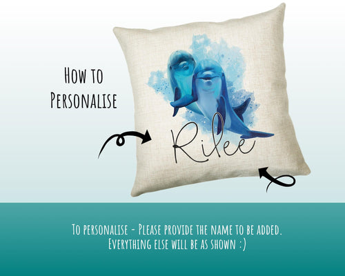 Personalised Dolphin Cushion Gift Printed Name Design Sealife Cushion Throw Pillow Gift For Mum Dad Friend Bedroom Birthday Gift CS154