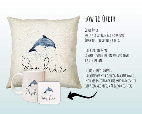 Personalised Dolphin Cushion Gift Printed Name Design Sealife Cushion Throw Pillow Gift For Mum Dad Friend Bedroom Birthday Gift CS153