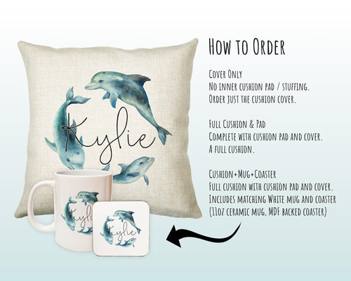 Personalised Dolphin Cushion Gift Printed Name Design Sealife Cushion Throw Pillow Gift For Mum Dad Friend Bedroom Birthday Gift CS151