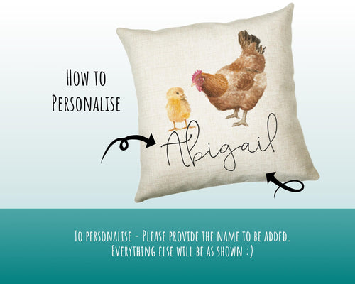 Personalised Chicken & Chick Cushion Gift Printed Name Design Bird Cushion Throw Pillow Gift For Mum Dad Friend Bedroom Birthday Gift CS148