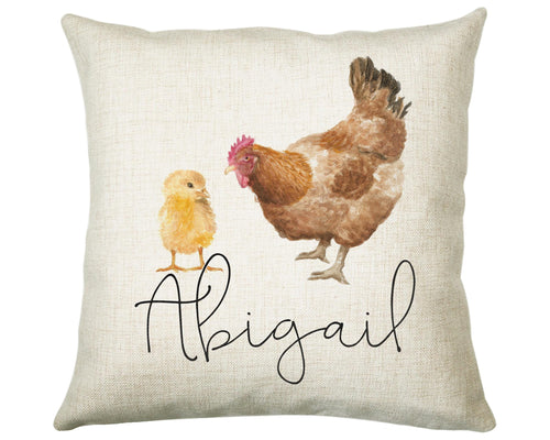 Personalised Chicken & Chick Cushion Gift Printed Name Design Bird Cushion Throw Pillow Gift For Mum Dad Friend Bedroom Birthday Gift CS148