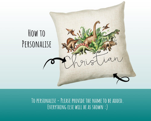 Personalised Dinosaur Cushion Gift Printed Name Design - Cushion Throw Pillow Gift For Mum Dad Friend Bedroom Birthday Christmas Gift CS072