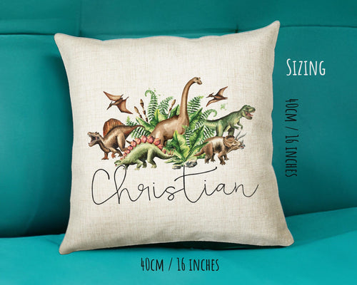 Personalised Dinosaur Cushion Gift Printed Name Design - Cushion Throw Pillow Gift For Mum Dad Friend Bedroom Birthday Christmas Gift CS072