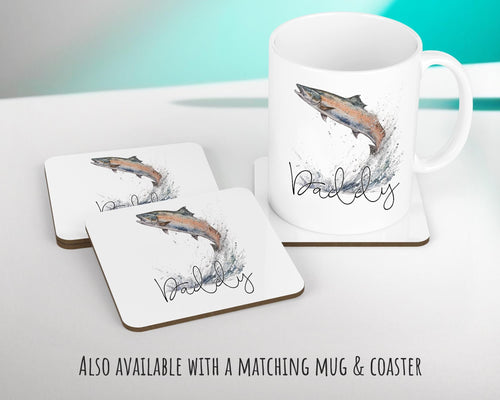 Personalised Fathers Day Gift Leaping Salmon Cushion Gift Printed Name Design - Cushion Throw Pillow Gift For Fishing Lover Fisherman CS550