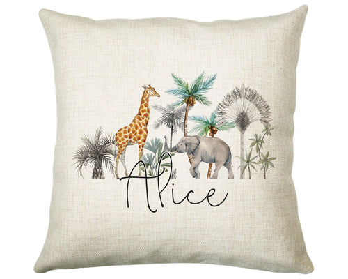 Personalised Elephant Giraffe Cushion Gift - Printed Name Design Safari Cushion Throw Pillow Gift Boy Girl Kids Bedroom Birthday Gift CS181
