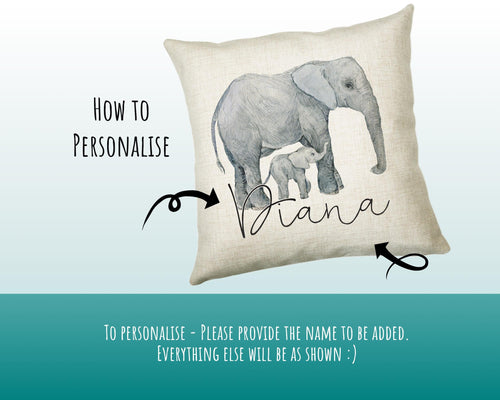Personalised Elephant Giraffe Cushion Gift - Printed Name Design Safari Cushion Throw Pillow Gift Boy Girl Kids Bedroom Birthday Gift CS177