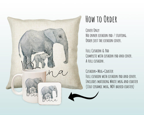 Personalised Elephant Giraffe Cushion Gift - Printed Name Design Safari Cushion Throw Pillow Gift Boy Girl Kids Bedroom Birthday Gift CS177