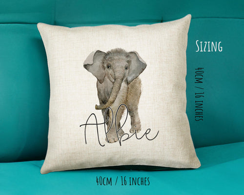 Personalised Elephant Giraffe Cushion Gift - Printed Name Design Safari Cushion Throw Pillow Gift Boy Girl Kids Bedroom Birthday Gift CS174