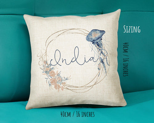 Personalised Jellyfish Cushion Gift Printed Name Design - Throw Pillow Gift For Girls Nursery Bedroom Birthday Christmas Gift CS204