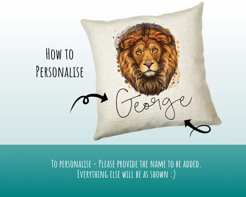 Personalised Lion Big Cat Cushion Gift Printed Name Design - Cushion Throw Pillow Gift For Mum Dad Friend Bedroom Birthday Christmas CS086