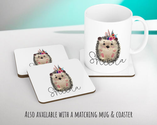 Personalised Hedgehog Cushion Gift - Custom Name Design Scatter Pillow Decor With Padding & Cushion Cover - Woodland Animals Wildlife CS069