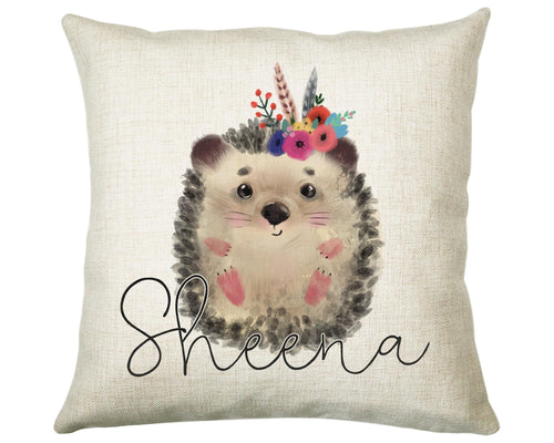 Personalised Hedgehog Cushion Gift - Custom Name Design Scatter Pillow Decor With Padding & Cushion Cover - Woodland Animals Wildlife CS069