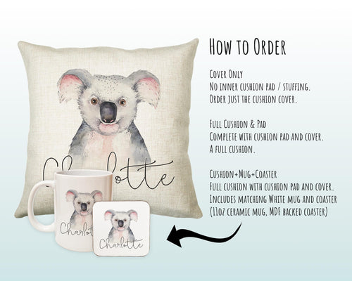 Personalised Koala Bear Cushion Gift Printed Name Design - Cushion Throw Pillow Gift For Boys Nursery Bedroom Birthday Christmas Gift CS029