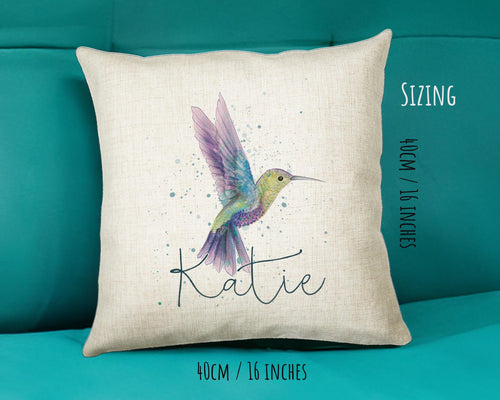 Personalised Humming bird Cushion Gift Printed Name Design - Cushion Throw Pillow Gift For Nursery Bedroom Birthday Christmas Gift CS392
