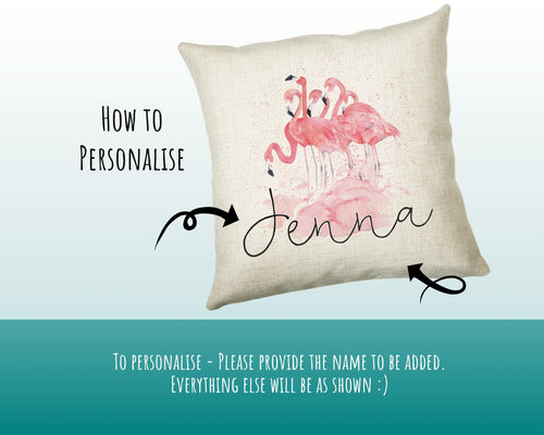 Personalised Pink Flamingo Cushion Gift Printed Name Design - Cushion Throw Pillow Gift For Mum Dad Friend Bedroom Birthday Christmas CS091