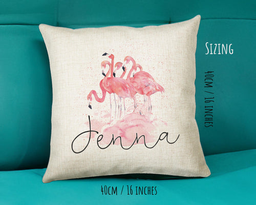 Personalised Pink Flamingo Cushion Gift Printed Name Design - Cushion Throw Pillow Gift For Mum Dad Friend Bedroom Birthday Christmas CS091