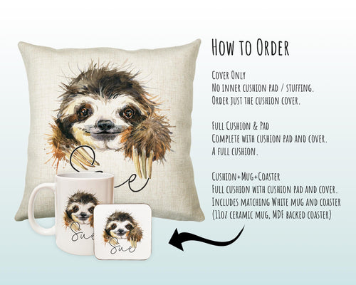 Personalised Sloth Cushion Gift Printed Name Design - Cushion Throw Pillow Gift For Mum Dad Friend Bedroom Birthday Christmas Gift CS079