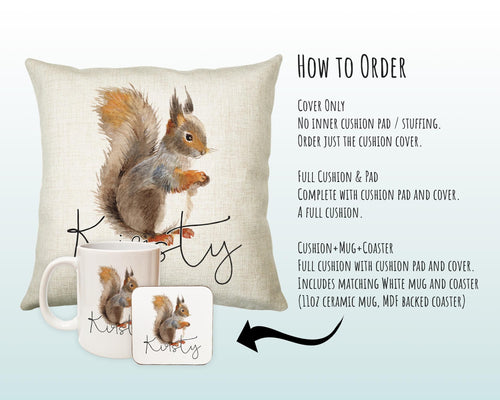 Personalised Squirrel Cushion Gift Printed Name Design - Cushion Throw Pillow Gift For Mum Dad Friend Bedroom Birthday Christmas Gift CS078