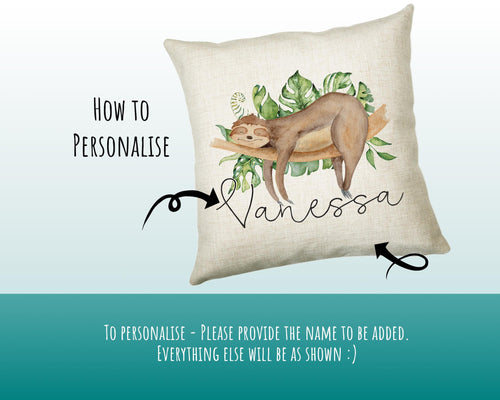 Personalised Sloth Cushion Gift Printed Name Design - Cushion Throw Pillow Gift For Mum Dad Friend Bedroom Birthday Christmas Gift CS071
