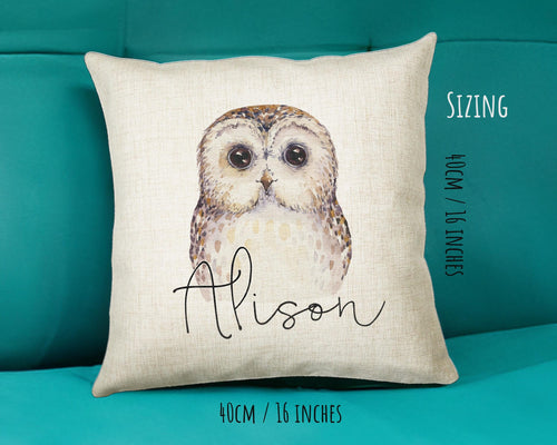 Personalised Owl Cushion Gift Printed Name Design - Cushion Throw Pillow Gift For Boys Nursery Bedroom Birthday Christmas Gift CS033