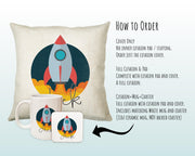 Personalised Space Rocket Cushion Gift Printed Name Design Cushion Throw Pillow Gift For Boys Nursery Bedroom Birthday Christmas Gift CS011