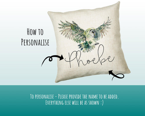 Personalised Owl Leaf Cushion Gift Printed Name Design - Cushion Throw Pillow Gift For Boys Nursery Bedroom Birthday Christmas Gift CS394