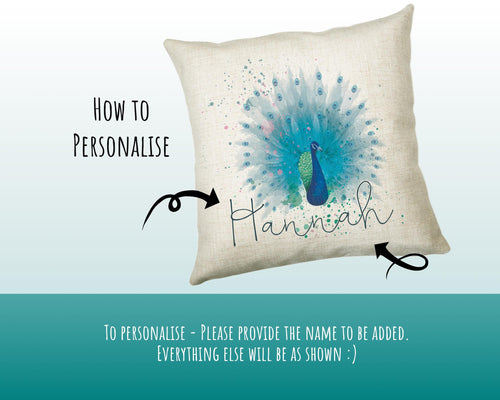 Personalised Peacock Cushion Gift Printed Name Design - Cushion Throw Pillow Gift For Boys Nursery Bedroom Birthday Christmas Gift CS382