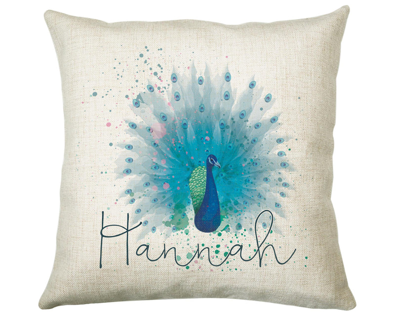 Personalised Peacock Cushion Gift Printed Name Design - Cushion Throw Pillow Gift For Boys Nursery Bedroom Birthday Christmas Gift CS382