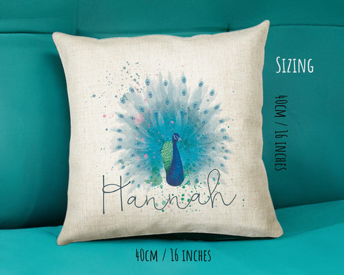 Personalised Peacock Cushion Gift Printed Name Design - Cushion Throw Pillow Gift For Boys Nursery Bedroom Birthday Christmas Gift CS382